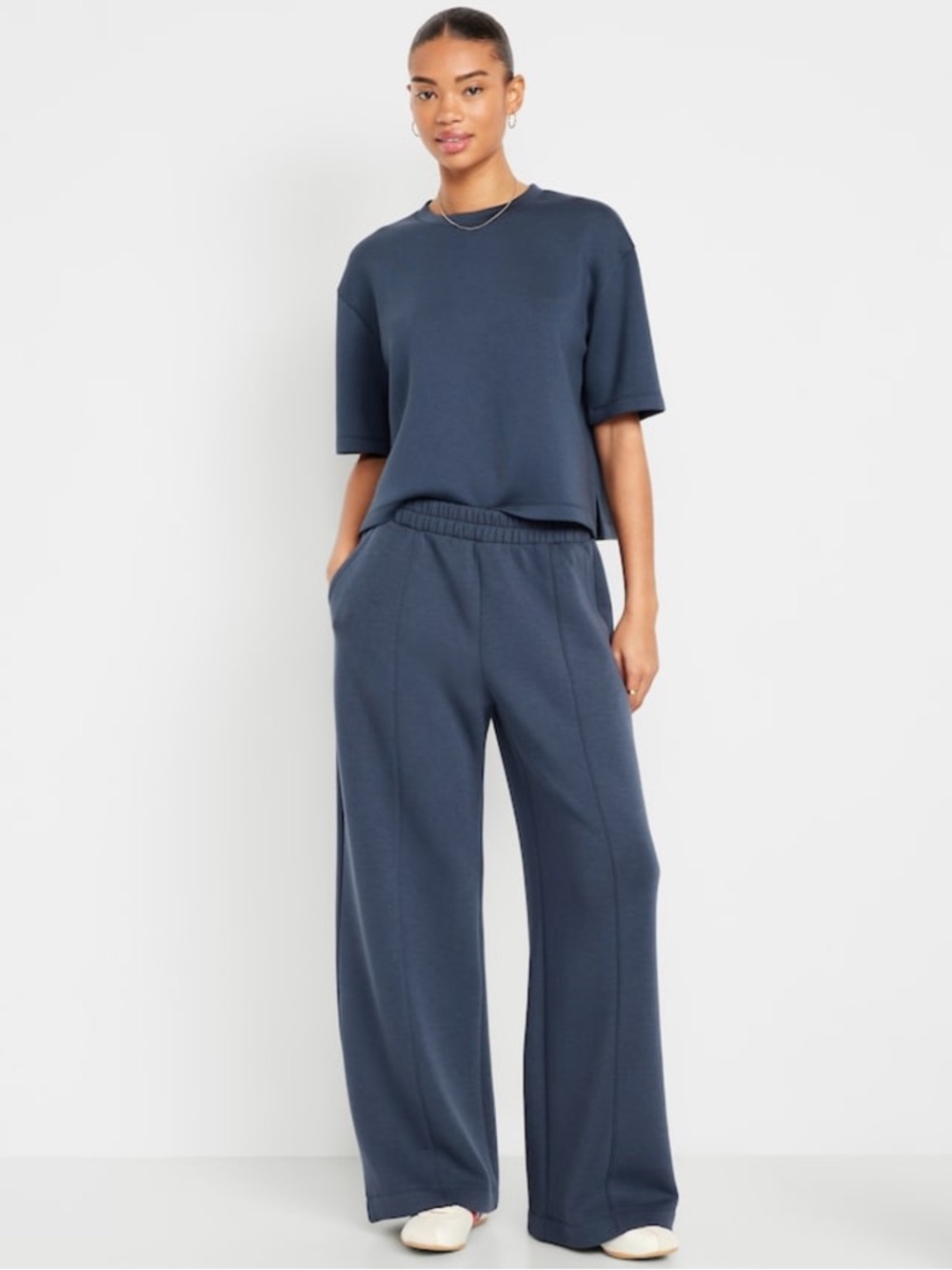 Old Navy High Waisted Bounce Fleece Wide-Leg Navy Sweatpants NWT